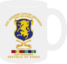 Load image into Gallery viewer, Army - 3rd Squadron, 6th Armored Cavalry Regiment with Cavalry Branch, Camp Humphreys with Korean Service Medal - Mug

