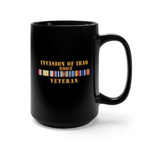 Black Mug 15oz - Army - AFR -  Iraq Invasion Veteran  w ARR GWOT-GWOTEM