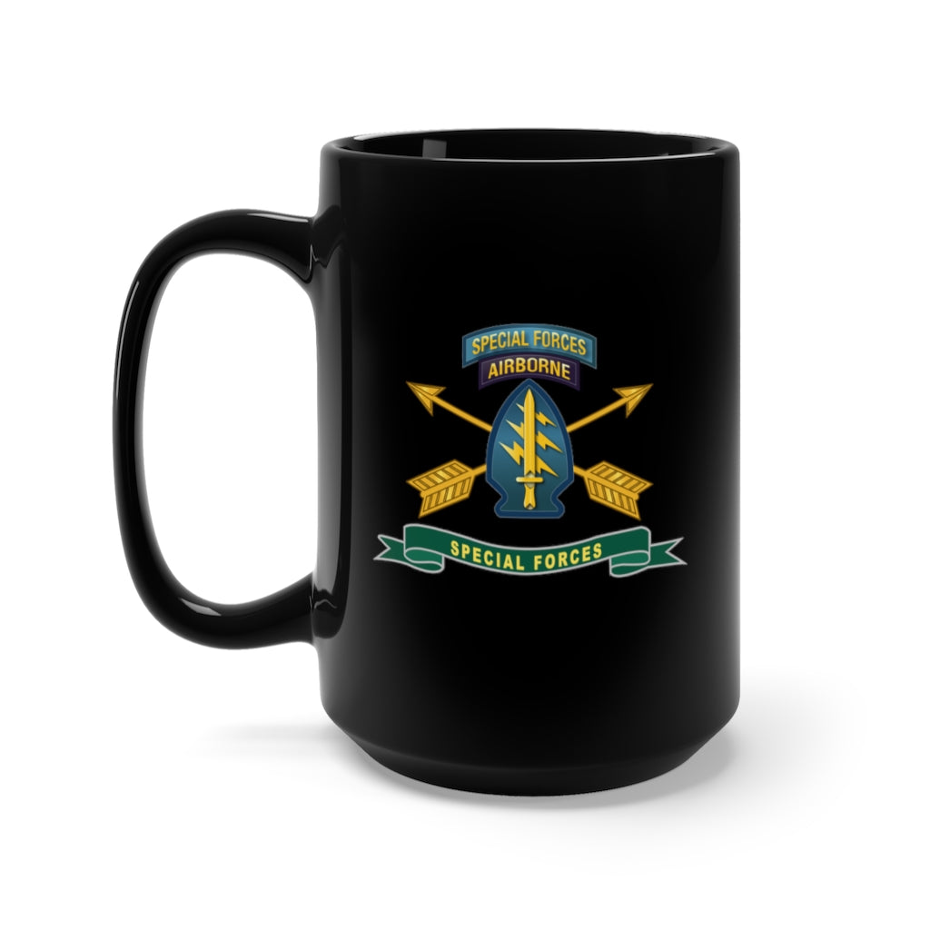 Black Coffee Mug 15oz - Army - Special Forces - SSI w Tab - Br - Ribbon X 300