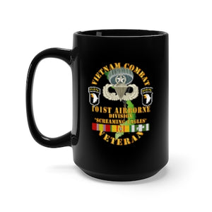 Black Mug 15oz - Army - Vietnam Combat Veteran w 101st Airborne Div w JM - V1 X 300