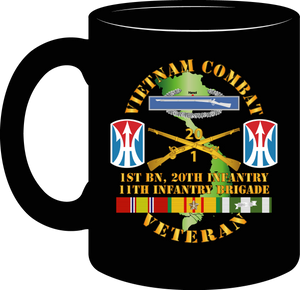 Army - Vietnam Combat Veteran with 1st Battalion, 20th Infantry, 11th Infantry Brigade, Shoulder Sleeve Insignia - Mug