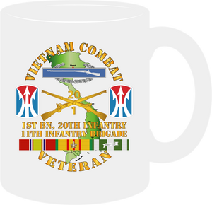 Army - Vietnam Combat Veteran with 1st Battalion, 20th Infantry, 11th Infantry Brigade, Shoulder Sleeve Insignia - Mug