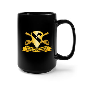 Black Mug 15oz - Army - 1st Cavalry Division - Division Artillery - w Cav Br - Ribbon