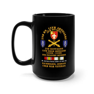 Black Mug 15oz - Army - 2nd Bn 12th Artillery - 105-155mm - 8th ID - Baumholder Germany w COLD SVC