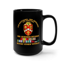 Load image into Gallery viewer, Black Mug 15oz - Army - 2nd Bn, 3rd Artillery - 3rd Armored Div - Desert Storm Veteran
