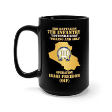 Load image into Gallery viewer, Black Mug 15oz - Army - 3rd Bn 7th Infantry Regt - Cottonbailers - WIlling and Able - OIF w Map X 300
