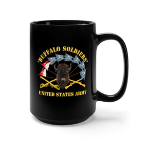 Black Mug 15oz - Army - Buffalo Soldiers - Infantry - Cavalry Guidons w Buffalo Head - US Army X 300