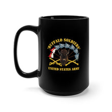 Load image into Gallery viewer, Black Mug 15oz - Army - Buffalo Soldiers - Infantry - Cavalry Guidons w Buffalo Head - US Army X 300
