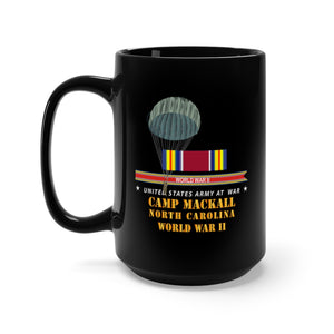 Black Mug 15oz - Army - Camp Mackall, NC w SVC WWII w Streamer w Jumper X 300