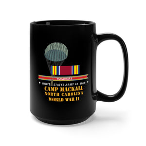 Black Mug 15oz - Army - Camp Mackall, NC w SVC WWII w Streamer w Jumper X 300