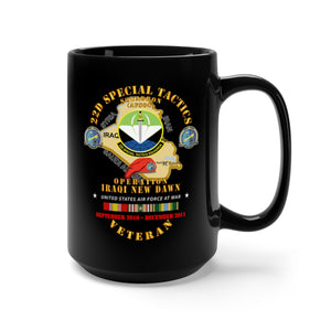 Black Mug 15oz - USAF - 22d Special Tactics Squadron - Opn Iraqi New Dawn - 2011 w IRAQ SVC