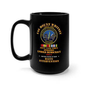 Black Mug 15oz - Uphold Demo - USS Mount Whitney w AFEM Svc Ribbons X 300