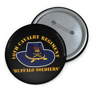 Custom Pin Buttons - Army - 10th Cavalry Regiment w Cav Hat - Buffalo Soldiers