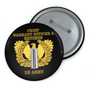 Custom Pin Buttons - Army - Emblem - Warrant Officer 5 - CW5 w Eagle - Retired