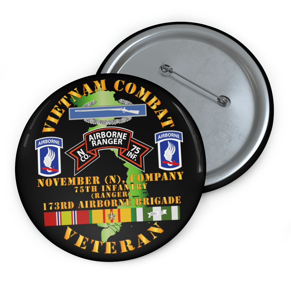 Custom Pin Buttons - Vietnam Combat Vet - N Co 75th Infantry (Ranger ...