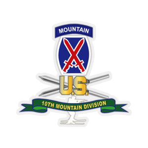 Kiss-Cut Stickers - Army - 10th Mountain Division - SSI w Ski Branch - Ribbon X 300