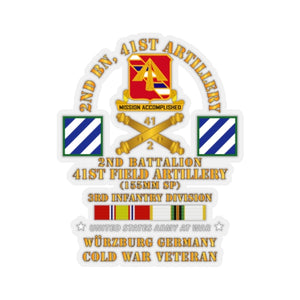 Kiss-Cut Stickers - Army - 2nd Bn 41st Artillery - 3rd Inf Div - Würzburg Germany  w COLD SVC