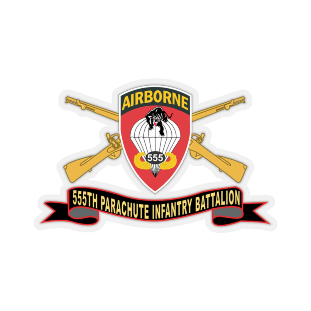 Kiss-Cut Stickers - Army - 555th Parachute Infantry Battalion - SSI - Black - Red w Br - Ribbon X 300