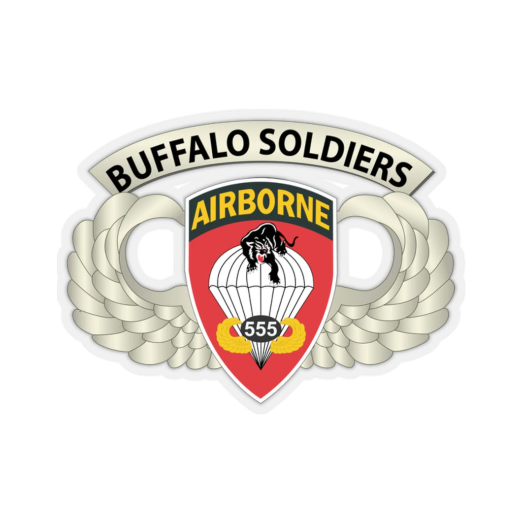 Kiss-Cut Stickers - Army - Airborne Badge - 555th Parachute Infantry Bn - SSI w  Buffalo Soldiers Tab X 300