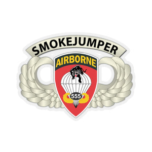 Kiss-Cut Stickers - Army - Airborne Badge - 555th Parachute Infantry Bn - SSI w SmokeJumper Tab X 300