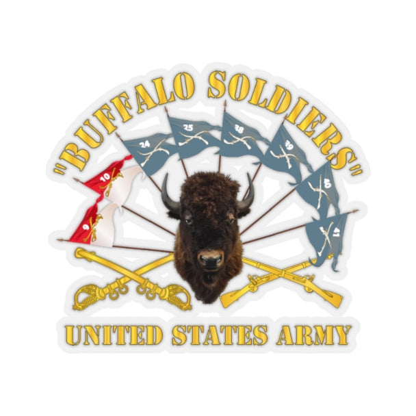 Kiss-Cut Stickers - Army - Buffalo Soldiers - Infantry - Cavalry Guidons w Buffalo Head - US Army X 300