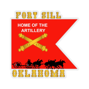 Kiss-Cut Stickers - Army - Fort SIll, Home of Artillery Guidon w Cassion - Black X 300