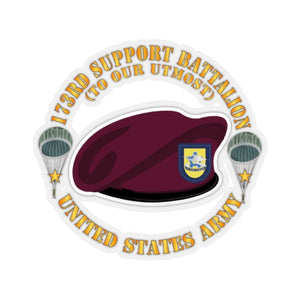 Kiss-Cut Stickers - Army - Maroon Beret - FLash - DUI - 173rd Support Battalion - To Our Utmost - US Army X 300