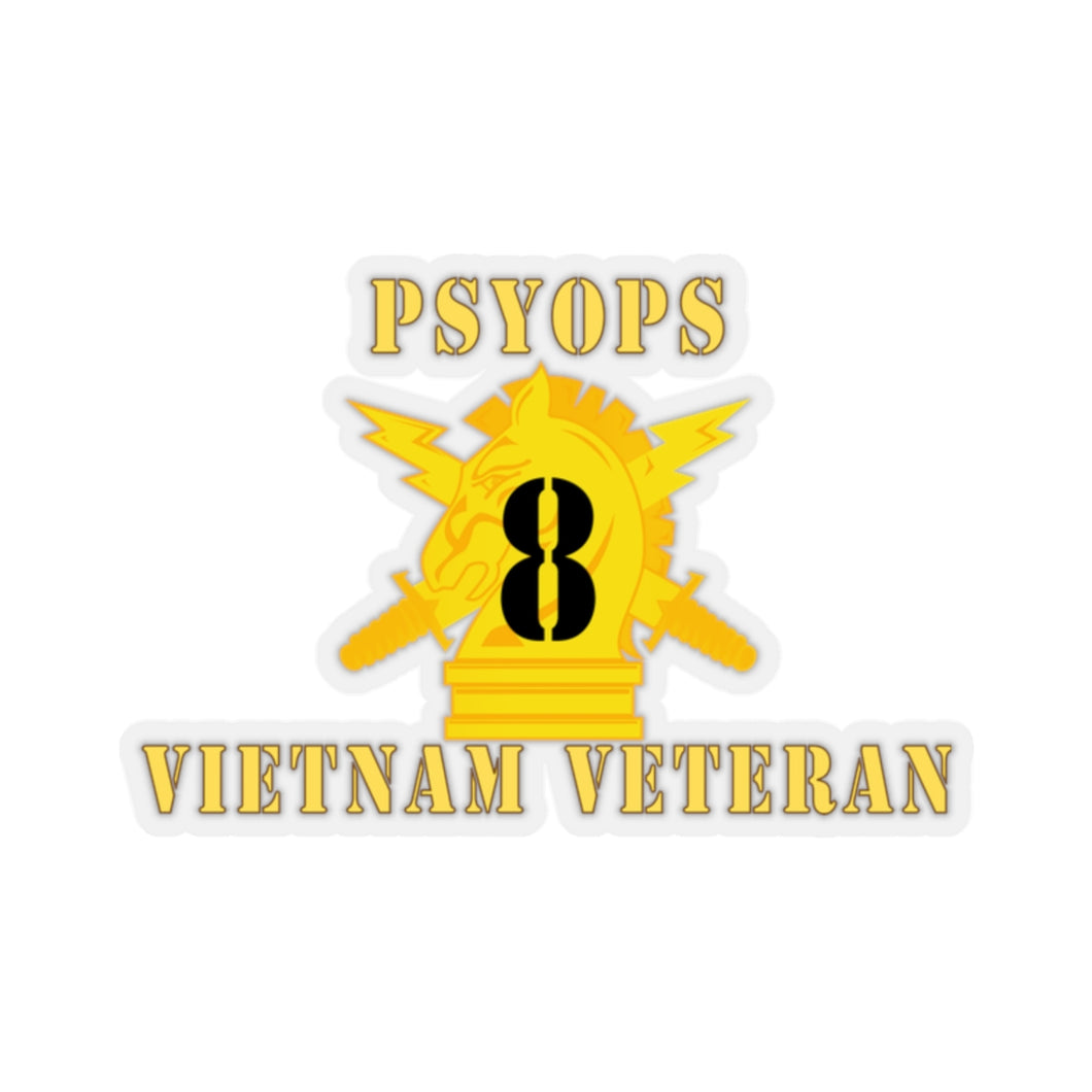 Kiss-Cut Stickers - Army - PSYOPS w Branch Insignia - 8th Battalion Numeral - w Vietnam Vet  Below X 300 - Hat