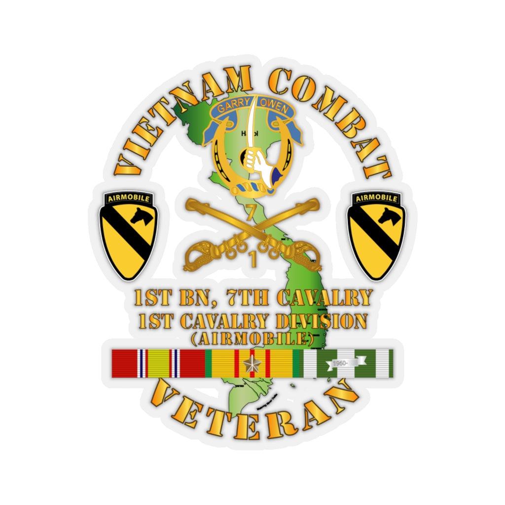 Kiss-Cut Stickers - Army - Vietnam Combat Cavalry Veteran w 1st Bn 7th Cav DUI - 1st Cav Div