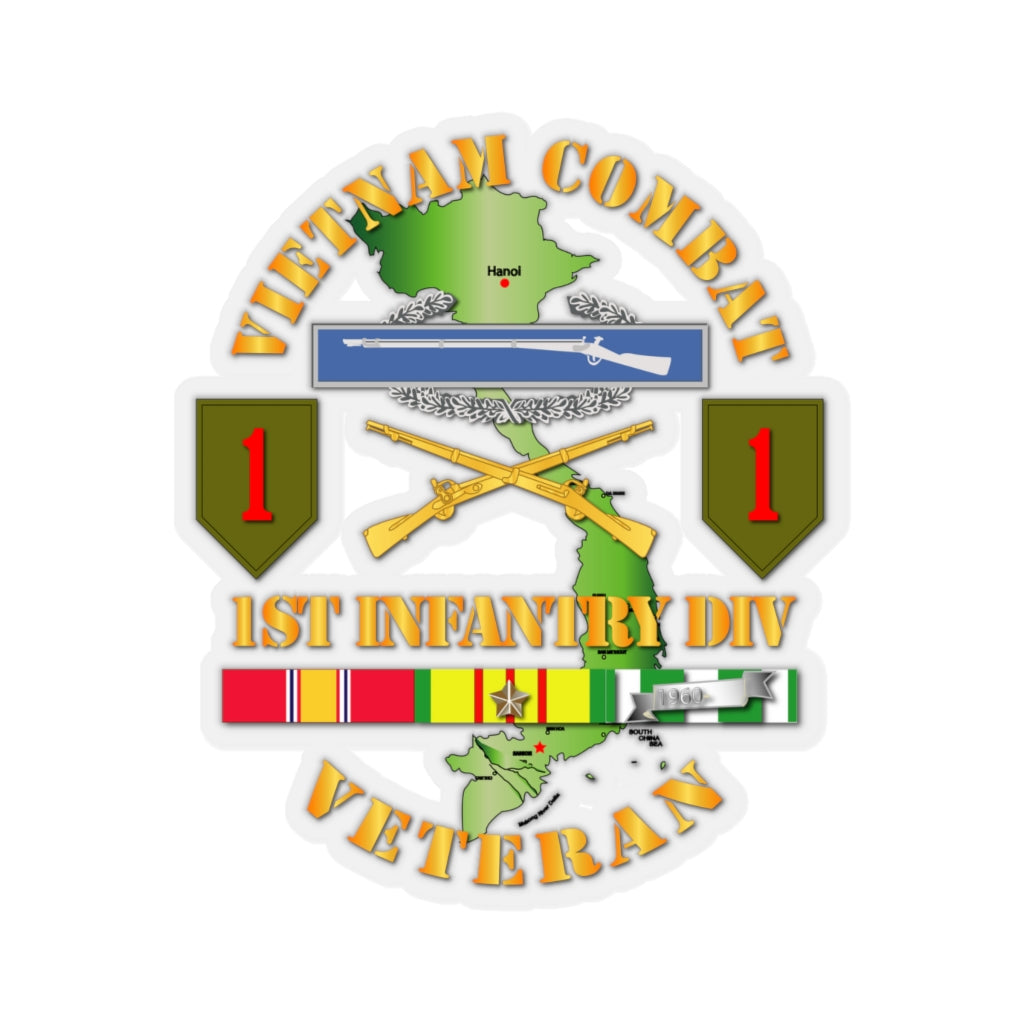 Kiss-Cut Stickers - Army - Vietnam Combat Infantry Veteran w 1st Inf Div SSI V1