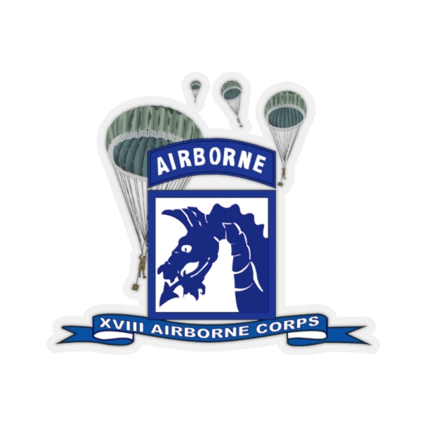 Kiss-Cut Stickers - Army - XVIII Airborne Corps w Parachute - Ribbon