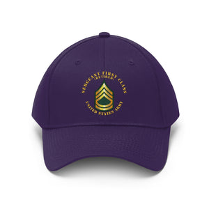 Twill Hat - Army - Sergeant First Class - Retired with Army Emblem and American Eagle - Embroidery