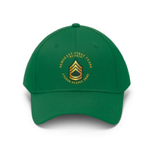 Load image into Gallery viewer, Twill Hat - Army - Sergeant First Class - Retired with Army Emblem and American Eagle - Embroidery
