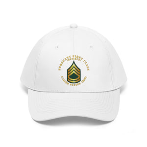 Twill Hat - Army - Sergeant First Class - Retired with Army Emblem and American Eagle - Embroidery