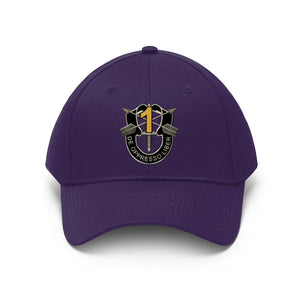 Unisex Twill Hat - 1st Special Forces Group (SFG) (Airborne) Crest YELLOW  "1" - Direct to Garment (DTG) - Printed