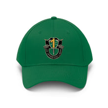 Load image into Gallery viewer, Unisex Twill Hat - 1st Special Forces Group (SFG) (Airborne) Crest YELLOW  &quot;1&quot; - Direct to Garment (DTG) - Printed
