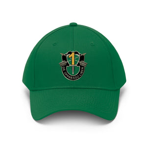 Unisex Twill Hat - 1st Special Forces Group (SFG) (Airborne) Crest YELLOW  "1" - Direct to Garment (DTG) - Printed