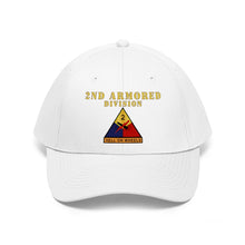 Load image into Gallery viewer, Unisex Twill Hat - 2nd Armored Division - Shoulder Sleeve Insignia (SSI) without Text - &quot;Hell on Wheels&quot;  - Direct to Garment (DTG) Printed
