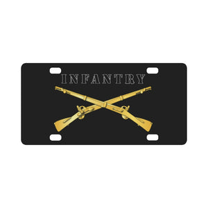 Army - Infantry Br - Crossed Rifles w Blk Txt White Outline Classic License Plate