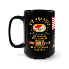 Load image into Gallery viewer, Black Mug 15oz - Army - 1st Squadron, 32nd Cavalry Regiment (Air Assault), Operation Iraqi Freedom with Iraq Service Ribbons
