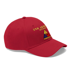 Unisex Twill Hat - 2nd Armored Division - Shoulder Sleeve Insignia (SSI) without Text - "Hell on Wheels"  - Direct to Garment (DTG) Printed