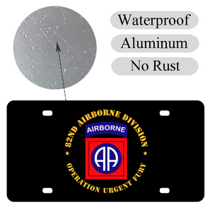 [Made in USA] Custom Aluminum Automotive License Plate 12" x 6" - Army - 82nd Airborne Division - Operation Urgent Fury