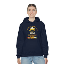 Load image into Gallery viewer, Unisex Heavy Blend Hooded Sweatshirt - Army - Jumping Mustangs w DUI - ABN Basic - 1st Bn 8th Cav w VN
