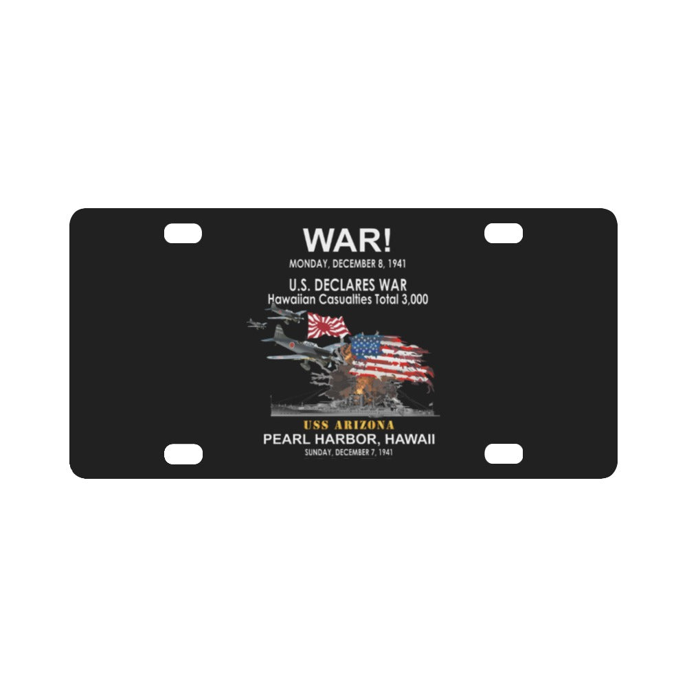 Navy - WAR - Attack on Pearl Harbor - Japanese Planes - USS Arizona Classic License Plate