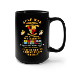 Black Mug 15oz - USMC - Gulf War Veteran - 3rd Bn, 5th Marines w CAR GULF SVC