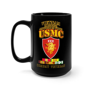 Black Mug 15oz - USMC -  III MAF - Combat Vet  w VN SVC Medals