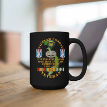 Load image into Gallery viewer, Black Mug 15oz - Army - Vietnam Combat Vet - 11th Inf Bde SSI - Spec 5 - Cbt Medic - 1968-69 VN Svc X300
