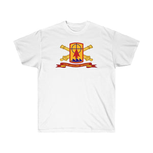 Unisex Ultra Cotton Tee - Army - 57th Artillery Brigade - Shoulder Sleeve Insignia (SSI) with Artillery Branch and Ribbon - American Patriot