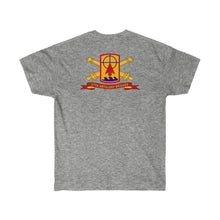 Load image into Gallery viewer, Unisex Ultra Cotton Tee - Army - 57th Artillery Brigade - Distinctive Unit Insignia (DUI) and Shoulder Patch  (SSI) with Artillery Branch and Ribbon
