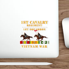 Load image into Gallery viewer, Die-Cut Stickers - 1st Squadron, 1st Cavalry Regiment - Vietnam War with 2 Cavalry Riders and Vietnam Service Ribbons
